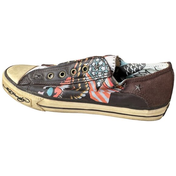 Ed Hardy Born Free Brown Leather Sneakers Adult Unisex/Women Size 10 (READ) - Picture 14 of 16